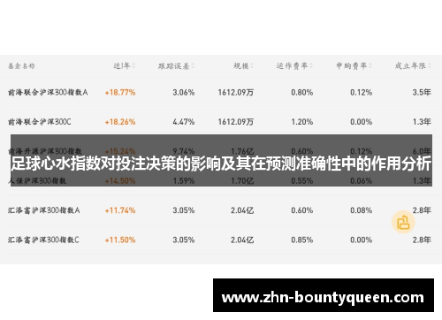 足球心水指数对投注决策的影响及其在预测准确性中的作用分析 足球心水指数对投注决策的影响及其在预测准确性中的作用分析